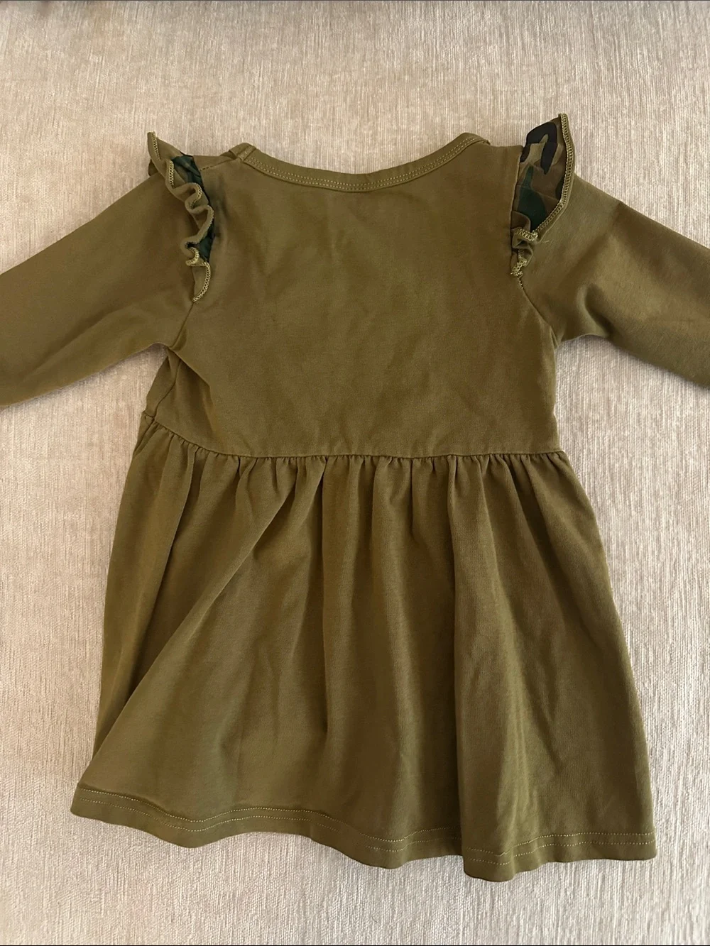 Daddy's Girl Olive Green Ruffle-Sleeve Kids Dress